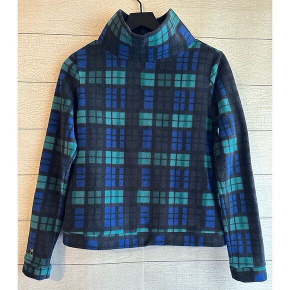 Dudley Stephens Plaid Park Slope Fleece Top Black Blue Green Mock Neck Small - Picture 1 of 12